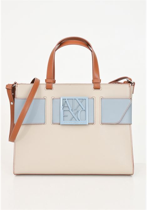 Shopper beige da donna con logo azzurro ARMANI EXCHANGE | 9426890A87415249